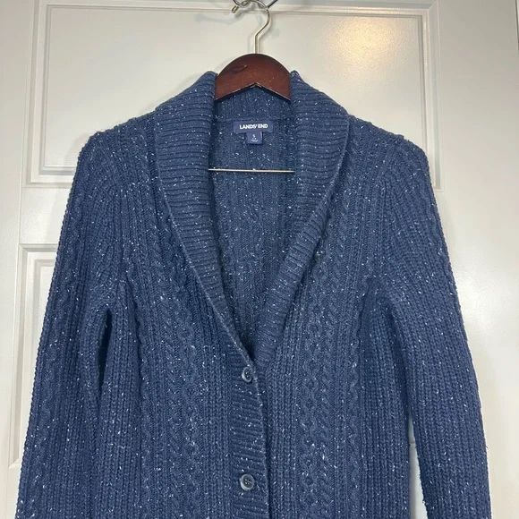 Lands’ End Classic Chunky Knit Wool Blend Button Front Cardigan Size Small - Picture 3 of 9